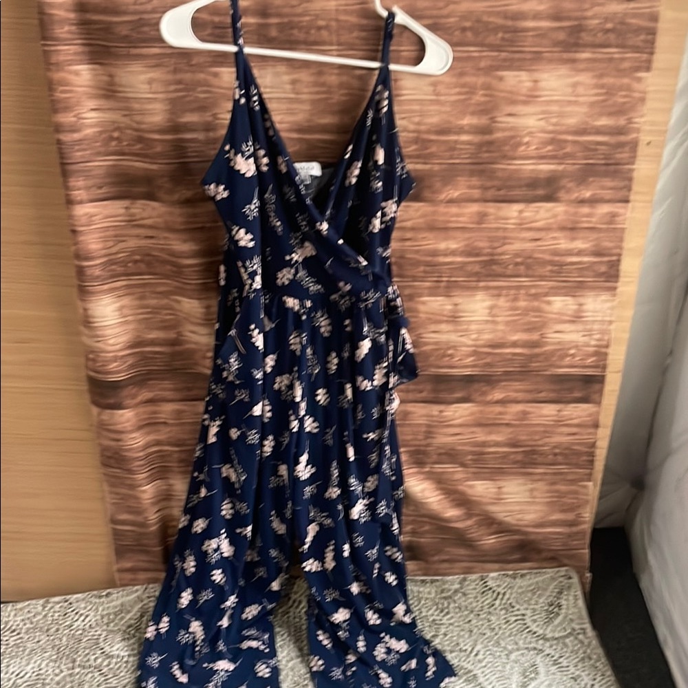 Navy Blue Floral Print Jumpsuit